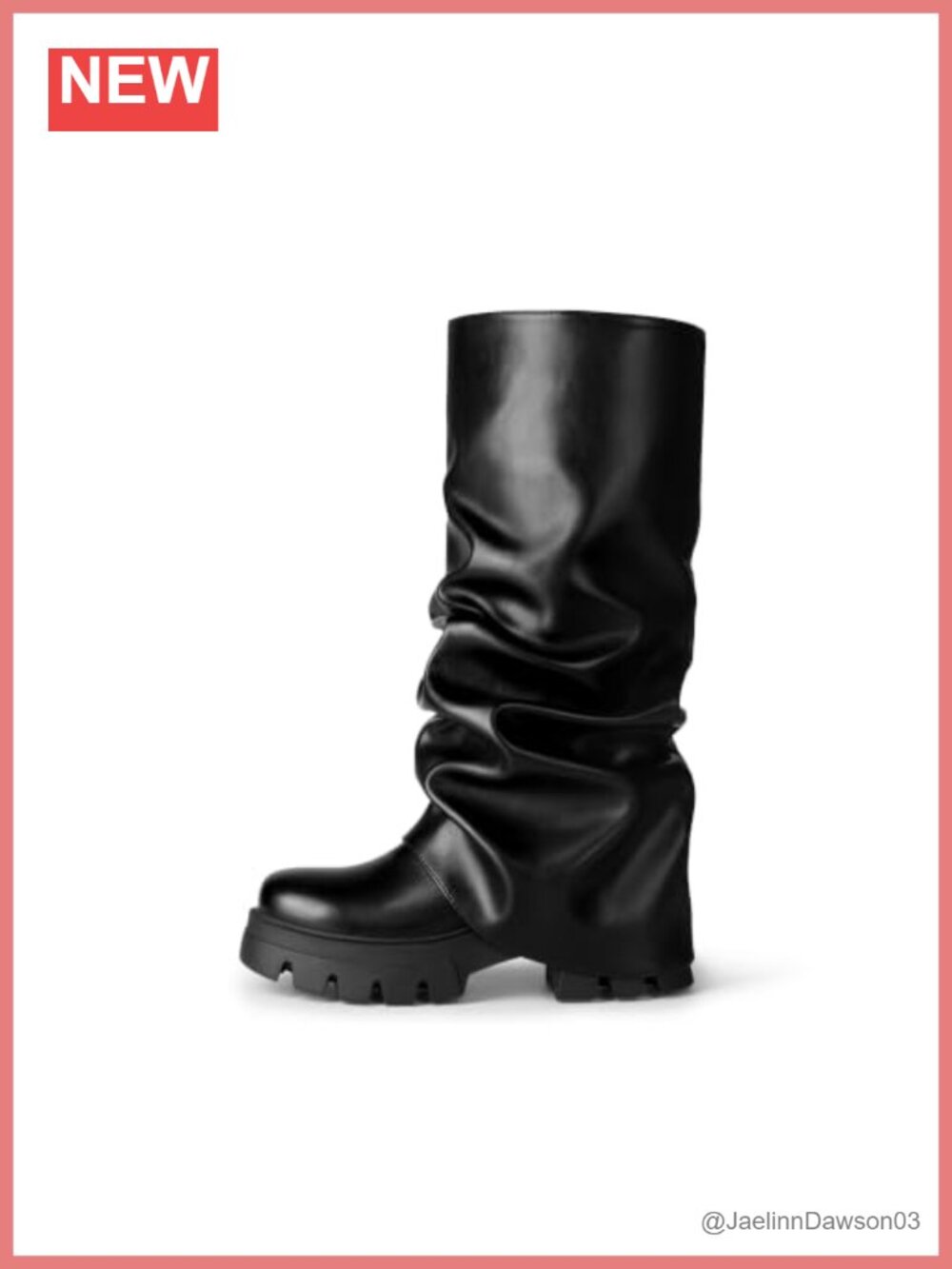 Women's Faux Leather Ruched Mid Calf Boots Chunky Platform Heeled
